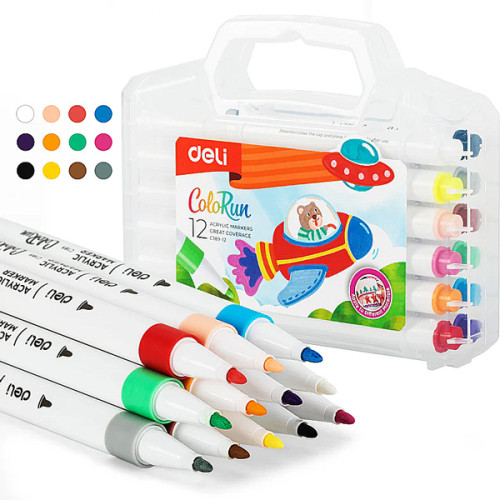 Bút lông 12 màu Marker Acrylic - Deli EC189-12