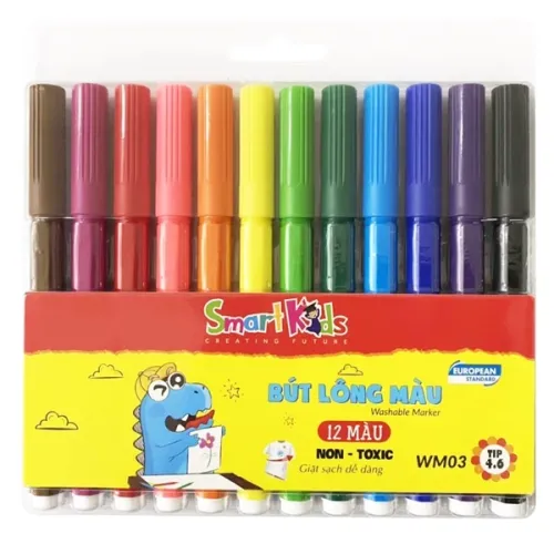 Viết lông màu rửa được Smart Kids WM03 12 màu Viết lông màu rửa được Smart Kids WM03 12 màu