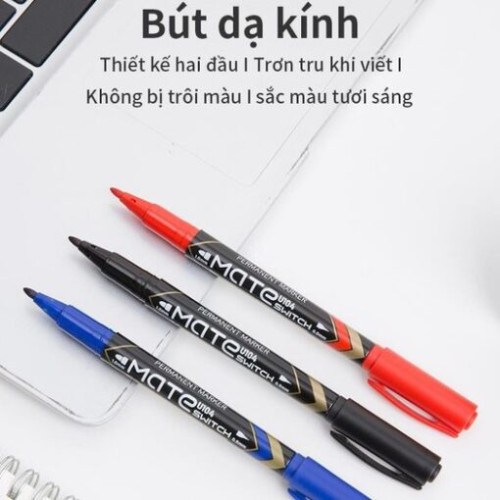 Bút dạ kính 2 đầu đen Deli EU10420 Bút dạ kính 2 đầu đen Deli EU10420